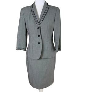 Vintage Kasper ASL Petite Sz 6P Skirt Suit w/ Blazer Jacket Set Houndstooth